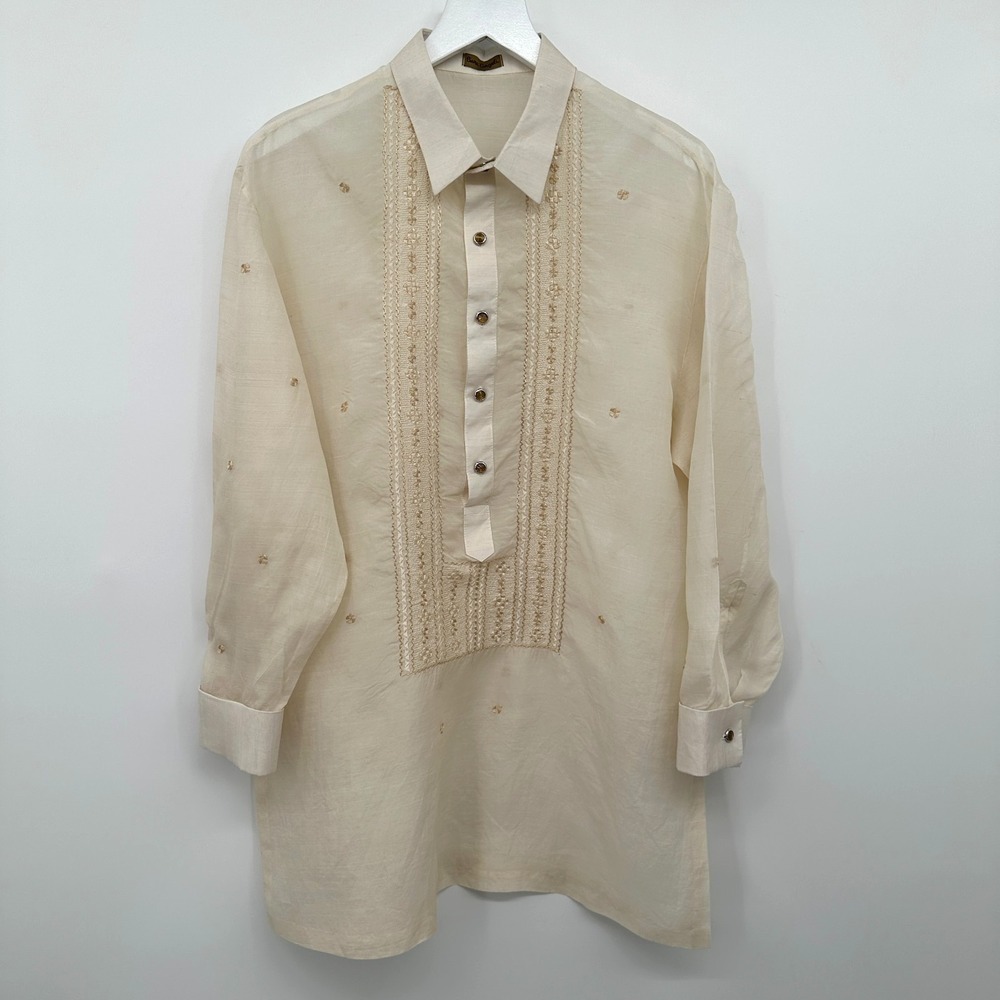 Piere Angeli Barong Tagalog Formal Pina Shirt Mens S M Ivory Embroidered Wedding